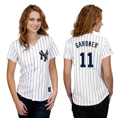 Brett Gardner #11 mlb Jersey-New York Yankees Women's Authentic Home White Baseball Jersey - Click Image to Close
